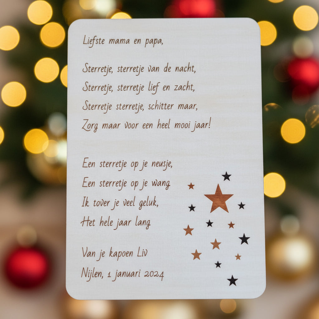 Houten nieuwjaarsbrief