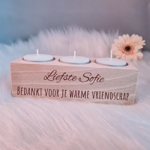 Gepersonaliseerde houten theelichthouder