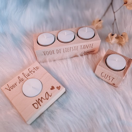 Gepersonaliseerde houten theelichthouder