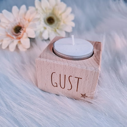 Gepersonaliseerde houten theelichthouder