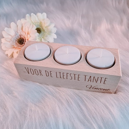 Gepersonaliseerde houten theelichthouder