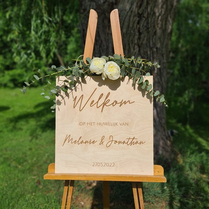 Houten welkomstbord