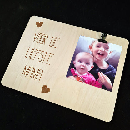 Houten bord met fotoclip "Liefste mama"