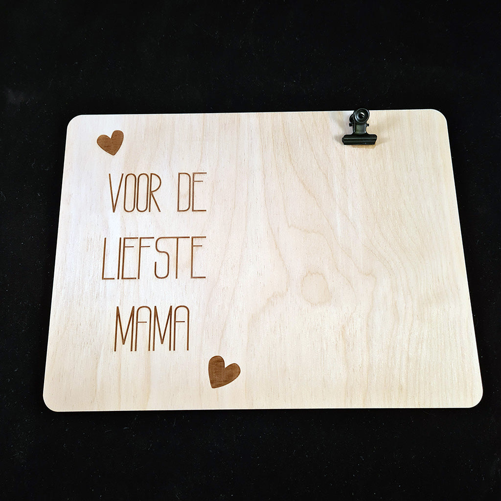 Houten bord met fotoclip "Liefste mama"