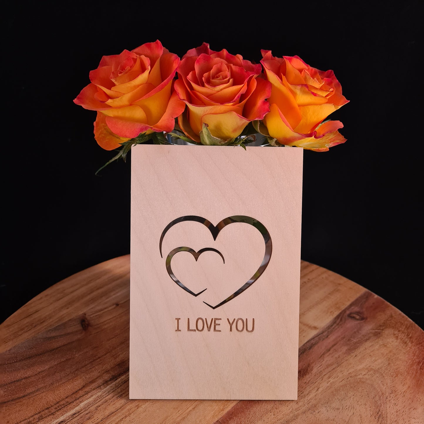Houten wenskaart "I love you"