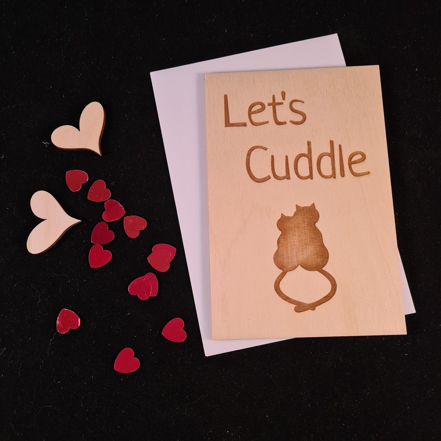Houten wenskaart "Let's cuddle"