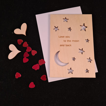 Houten wenskaart "To the moon"