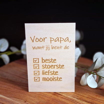 Houten wenskaart "Voor papa"