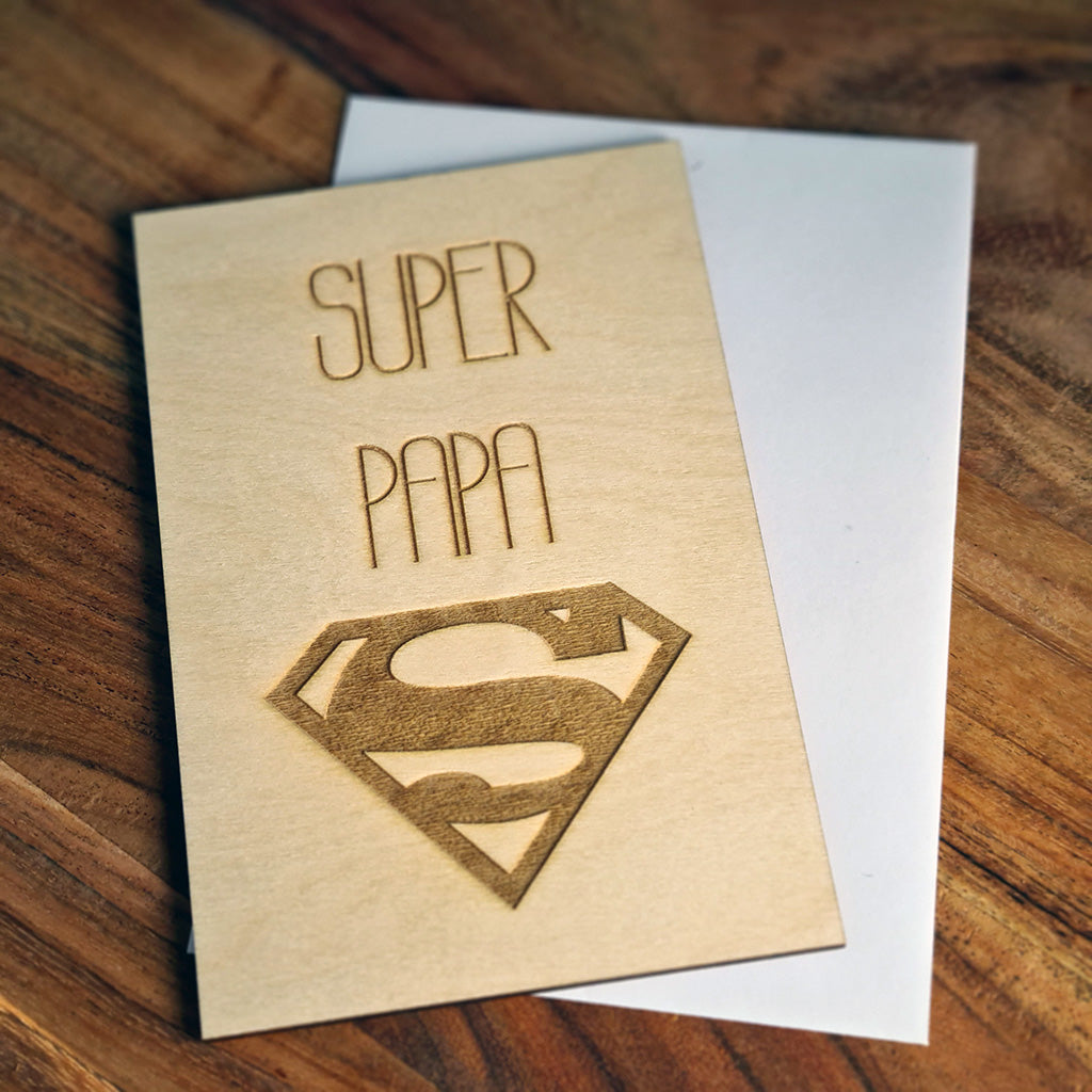 Houten wenskaart "Super papa"