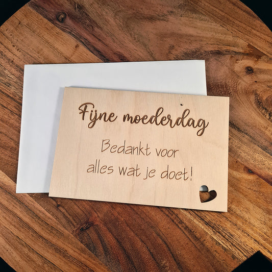 Houten wenskaart "Fijne moederdag"