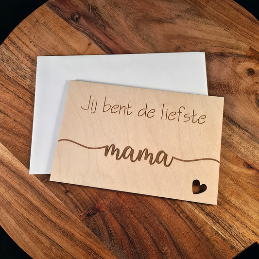 Houten wenskaart "Jij bent de liefste"