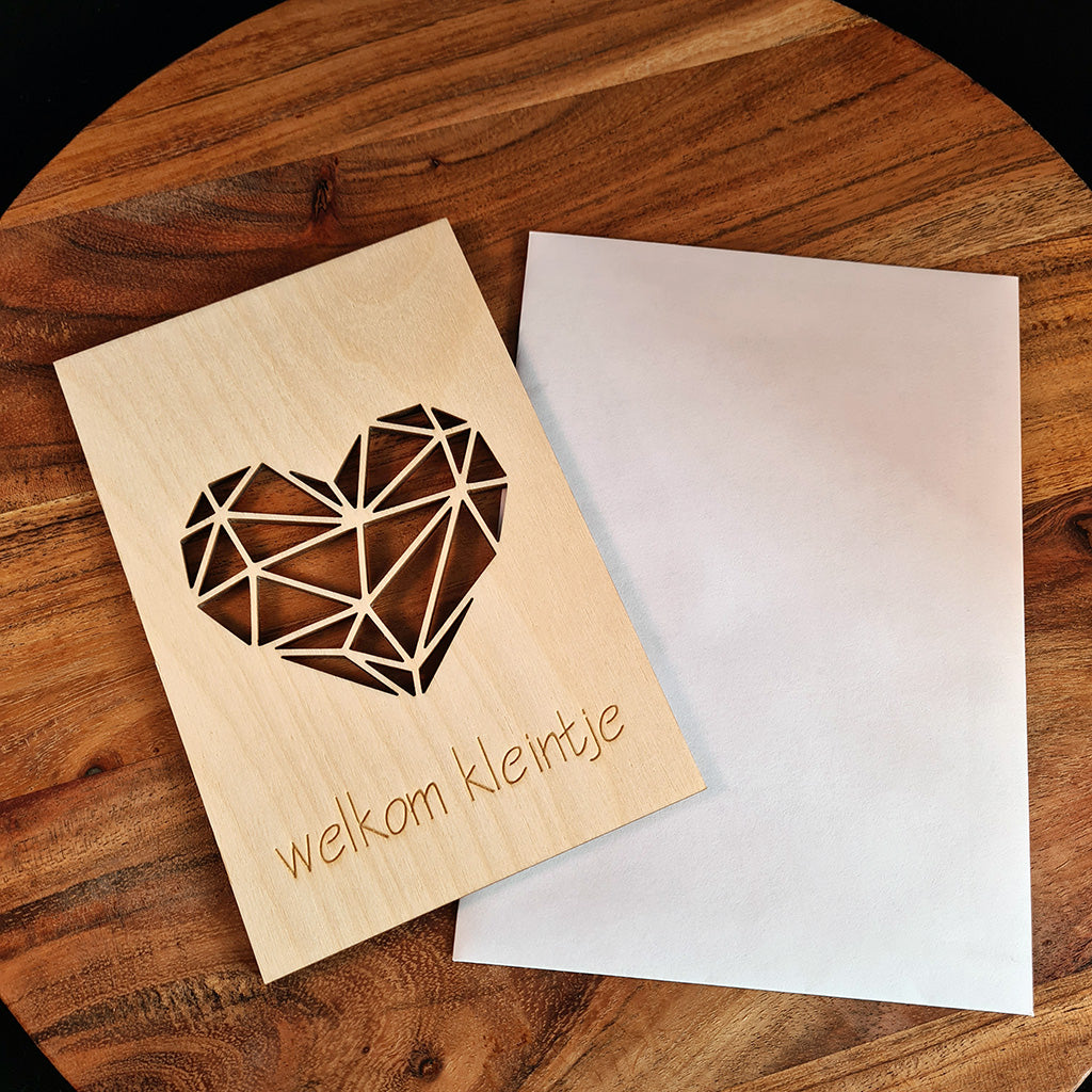 Houten wenskaart "Welkom kleintje"