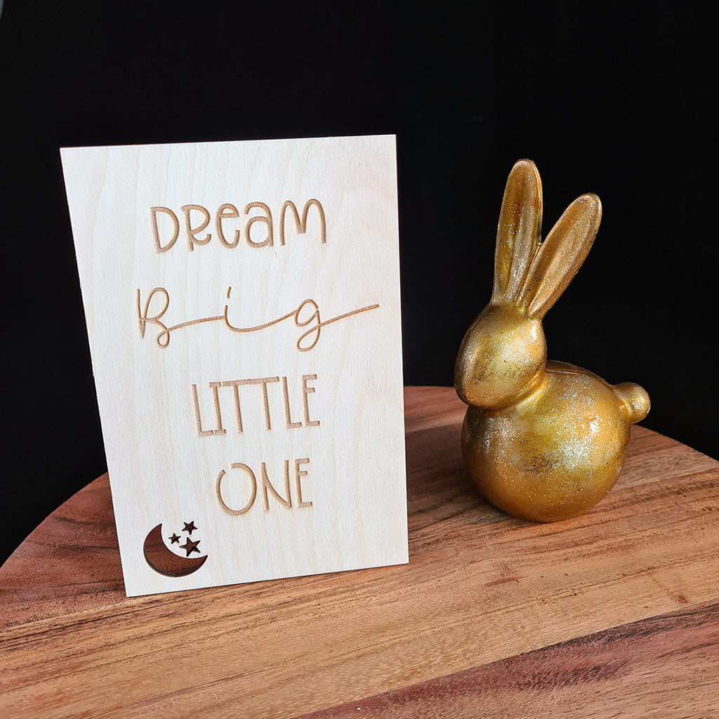Houten wenskaart "Dream big"