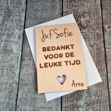 Afbeelding in Gallery-weergave laden, Houten wenskaart &quot;Bedankt voor de leuke tijd&quot;
