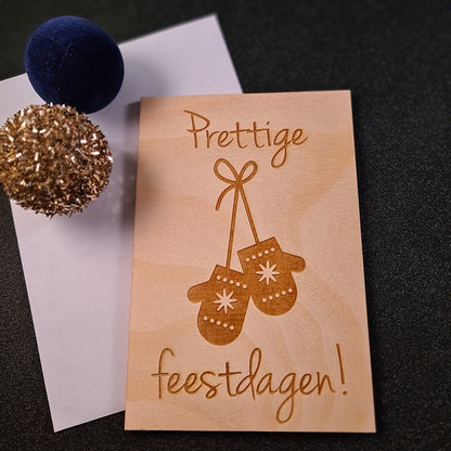 Houten wenskaart "Prettige feestdagen"