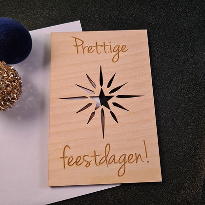 Houten wenskaart  "Prettige feestdagen - ster"