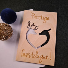 Afbeelding in Gallery-weergave laden, Houten wenskaart &quot;Prettige feestdagen - rendier&quot;
