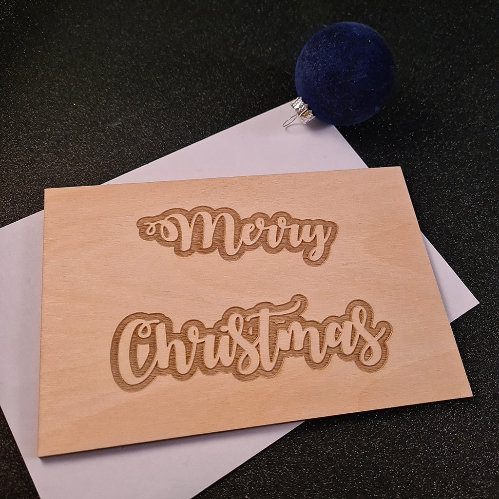 Houten wenskaart "Merry Christmas"