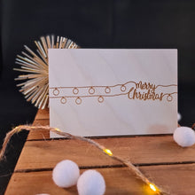 Afbeelding in Gallery-weergave laden, Houten wenskaart &quot;Merry Christmas - lampjes&quot;
