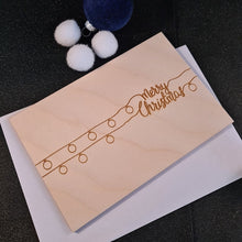 Afbeelding in Gallery-weergave laden, Houten wenskaart &quot;Merry Christmas - lampjes&quot;
