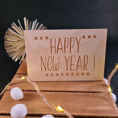 Houten wenskaart "Happy New Year"