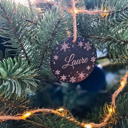 Kerstversiering leisteen met naam - rond