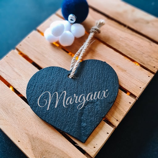 Kerstversiering leisteen met naam - hart