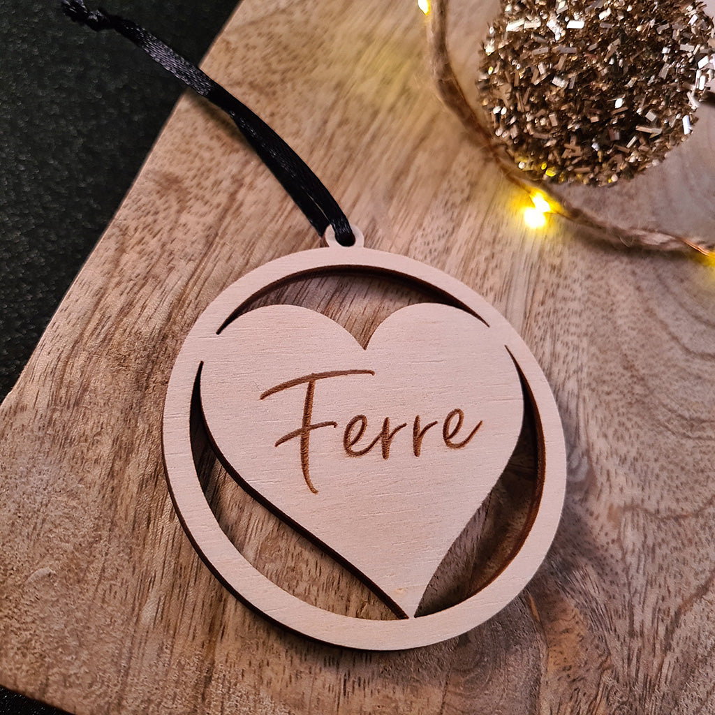 Kerstbal "Hart" met naam