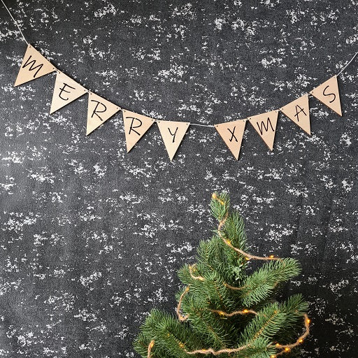 Houten kerstslinger "Merry xmas"