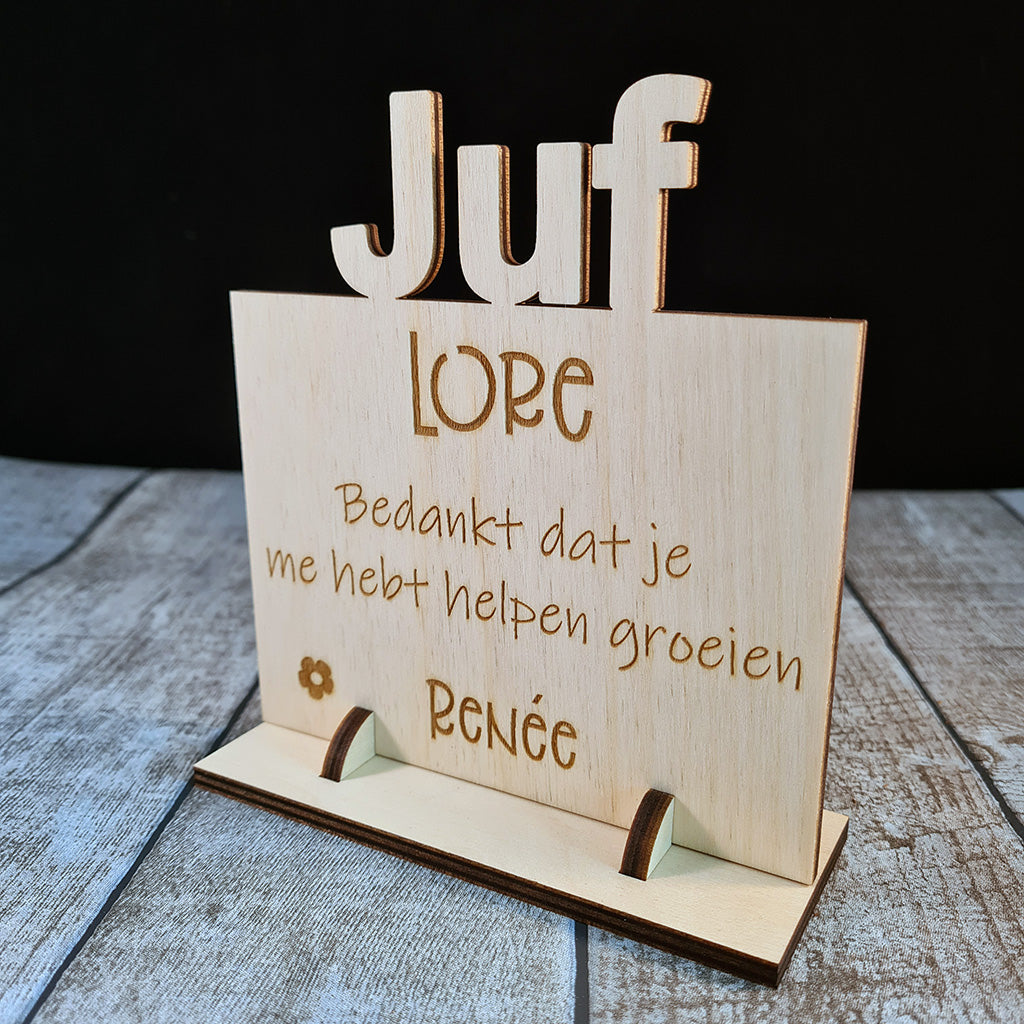 Houten bord "Juf of Meester"
