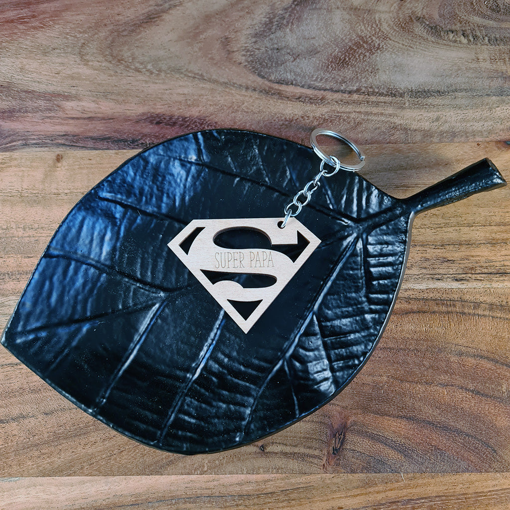 Houten sleutelhanger "Super papa"