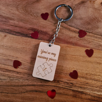 Houten sleutelhanger "Missing piece" - met naam