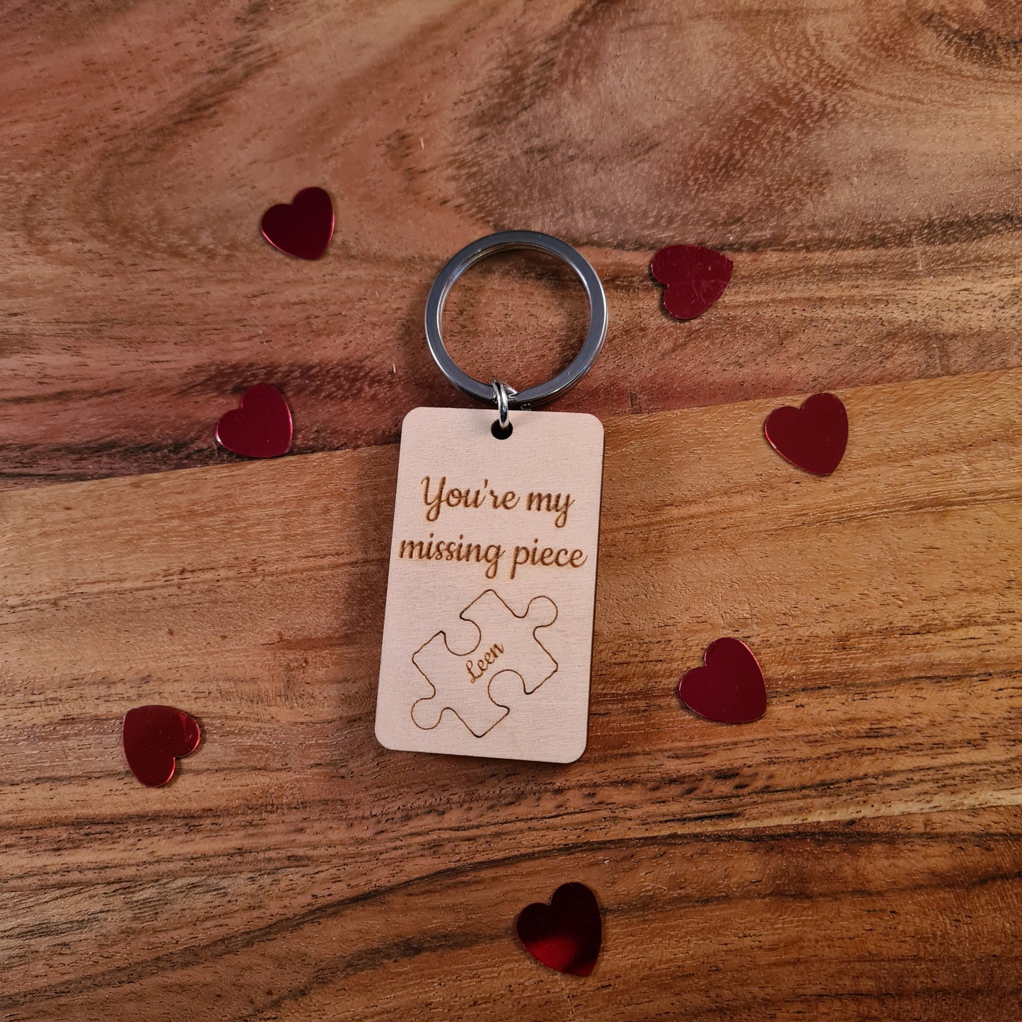 Houten sleutelhanger "Missing piece" - met naam