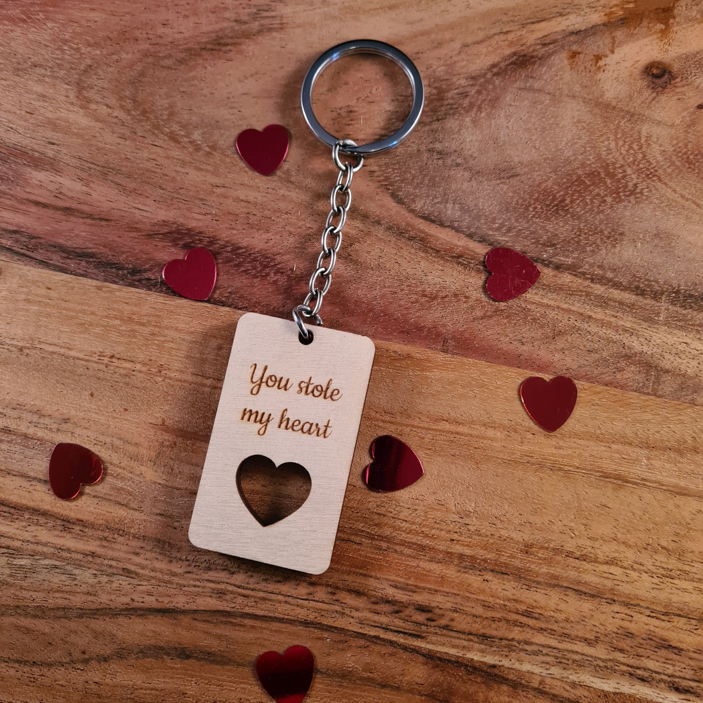 Houten sleutelhanger "You stole my heart"