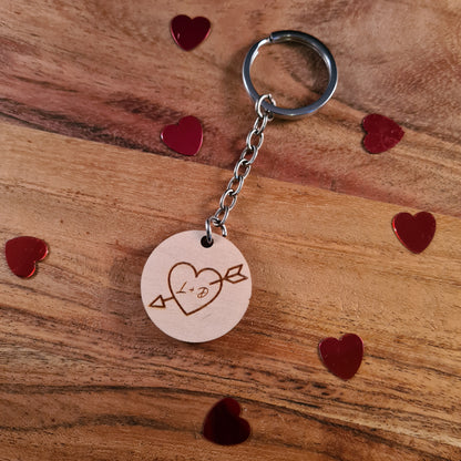 Houten sleutelhanger rondje met initialen