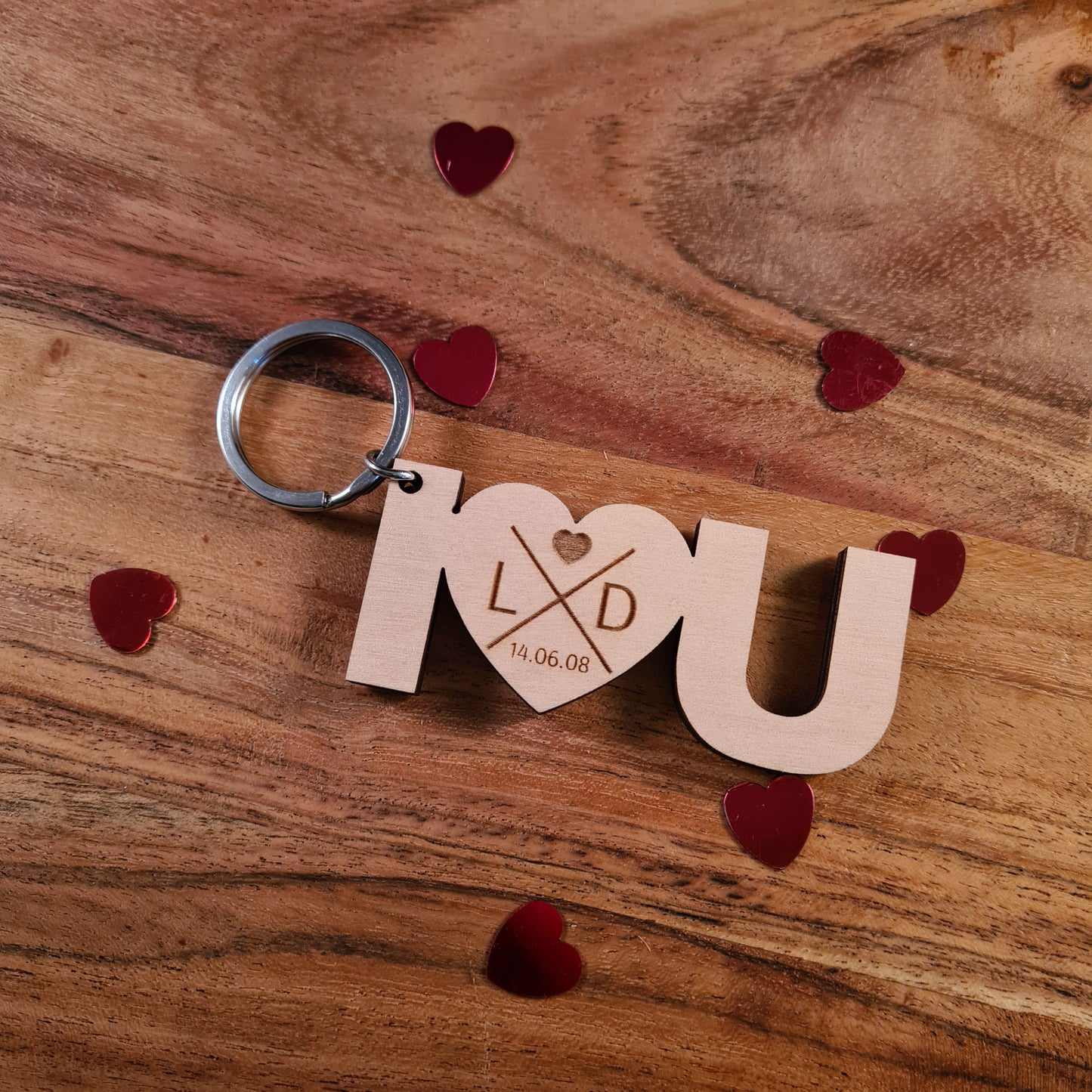 Houten sleutelhanger "I love you" - met initialen