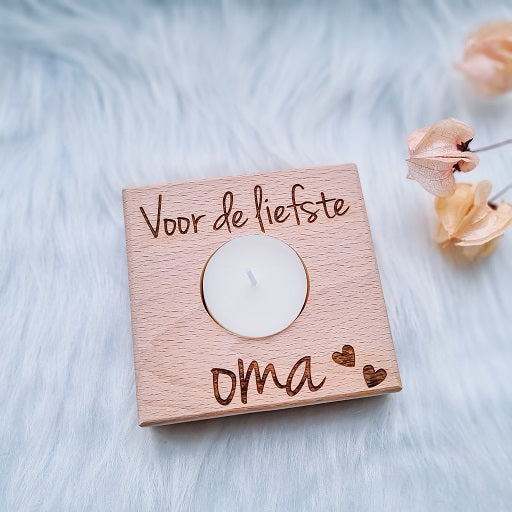 Gepersonaliseerde houten theelichthouder